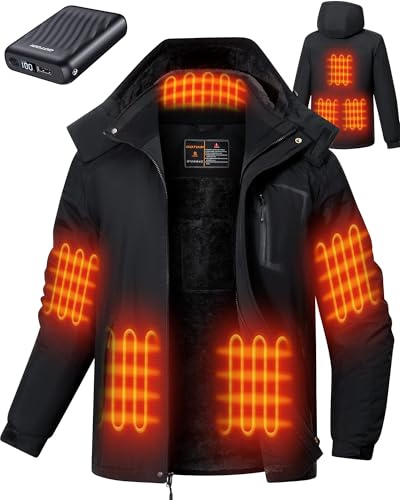 GOTOBI Beheizbare Jacke Herren mit Akku 12V 18400mAh,8 Heizzonen Heizjacke | Beheizte Jacke mit 3 Temperaturstufen,Winter Parka Jacke Herren Winddicht Outdoor Warme Fleecejacke mit Abnehmbar Kapuze