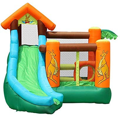 Hoppborg slott, Uppblåsbar hoppborg med rutschkana, studsmatta, vattenpåse, 385x300x290cm, oxfordtyg och PVC