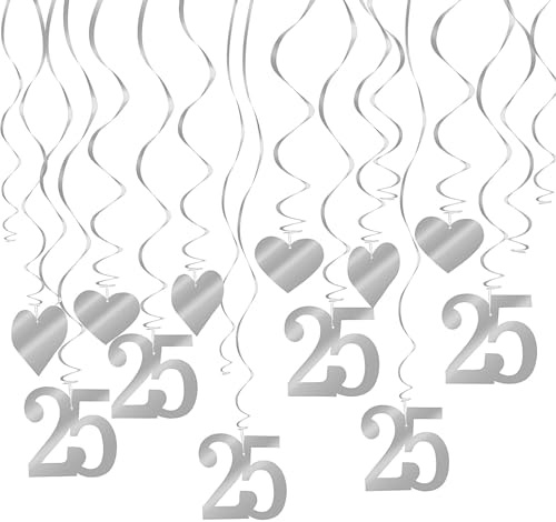 THXFUNAREA 18 Pièces 25 Décorations de Mariage en Argent, Décoration de Tourbillon, Argent Guirlandes à Spirales, Suspendue Guirlandes Tourbillons Suspendus pour Mariage, Décoration d'anniversaire