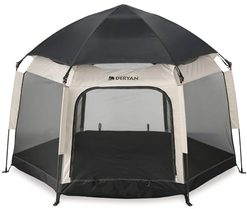 Deryan Up-To-Go - Cama de viaje y caja para niños - Refugio portátil para la playa para bebés y niños pequeños - Plegable con colchón y bolsa de transporte, 150 x 170 x 125 cm, color arena