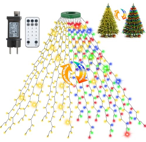 Lichterkette Tannenbaum Farbwechsel,Cshare 2M 400er LED Warmweiß zu Mehrfarbig Christbaumbeleuchtung 16 Girlanden Strom mit Fernbedienung-Timer-Wasserdicht für 1.5-2.5M Weihnachtsbaum Deko Außen Innen
