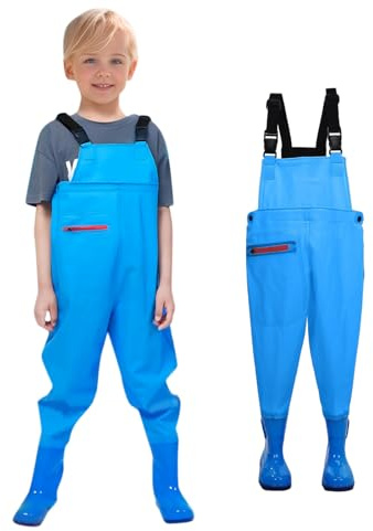 Generisch Kinder wasserdichte Wathose mit Stiefel - Anglerhose mit Verstellbarer Schultergurt Outdoor Kinderrutschfest Bootfoot Gummi Watstiefel für Kinder Jungen Mädchen