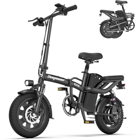 DEEPOWER K316 Bici Elettrica, 16 Bicicletta Elettrica Pieghevole, Batteria 48V 10Ah Rimovibile, Chilometraggio 25-40 KM, Luci Doppie, Multiple Shock Absorption, Ebike per Adulti