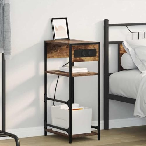 Mimdixy Armoire pour téléphone - Table de chevet - Chêne fumé - 40 x 27 x 76 cm