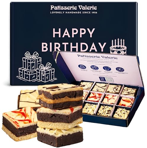 Patisserie Valerie Birthday Brownie Gift Box, 12 Assorted Brownies, 3 Flavours | Rich Fudgy Centres, Handmade Since 1926 | Letterbox Brownies by Post, Happy Birthday Chocolate Treat Delivery