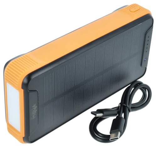 vhbw Batterie Externe 20000 mAh pour Charge Rapide en déplacement - sans Fil, USB-C/USB-A, 22,5 W, Noir/Orange, Charge Solaire