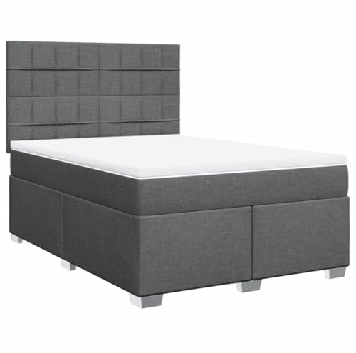 XHNIFBN Boxspringbett 160x200 dunkelgrau mit Matratze und Topper Taschenfederkern mittelfest Höhenverstellbares Kopfteil Modernes Schlafsofa Design für Schlafzimmer und Gästezimmer