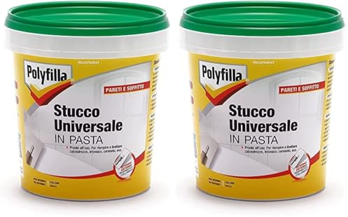 POLYFILLA STUCCO UNIVERSALE per muro Interno ed Esterno, Pronto Uso, per riempire calcestruzzo intonaco cemento, in PASTA, BIANCO 1KG (Confezione da 2)