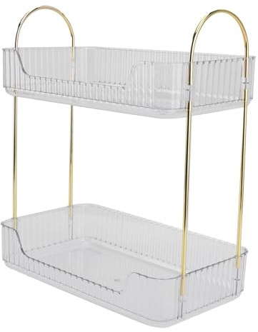 XUXHOU Dubbellagers Sminkställ Elegant Modern Design 2-vånings Sminkhylla för Sminkbordsjärn 33 Cm Höjd (Genomskinlig Vit)