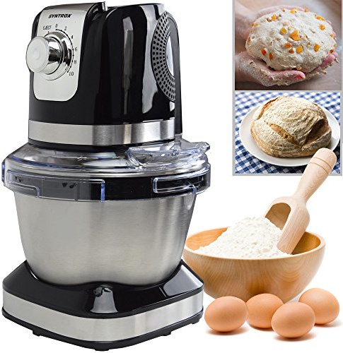 Syntrox Germany KM-600W Küchenmaschine Knetmaschine Mixer, Edelstahl-Behälter, 4 Liter, schwarz