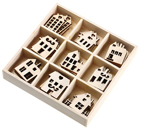 EXCEART 45piezas Chips De Madera Forma De Casa Decoraciones De Madera Sin Para Manualidades Cortes Pequeños Para Proyectos Creativos