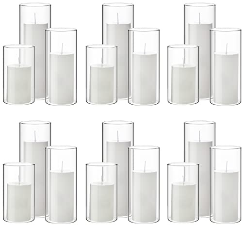 Shihanee 36 Pcs Pillar Candles and Glass Cylinder Vases Tall Cylinder Holders for Pillar Candles Wedding Centerpieces, Total 18 Sets(2.6'' X 4.7'', 5.9'', 7.9'',Clear,White)
