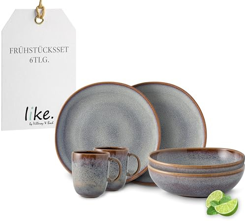 like. by Villeroy & Boch - Lave Ensemble De Vaisselle En Grès, 6 P., Look Poterie, Service Pour Le Petit-Déjeuner Pour 2 Personnes, Beige