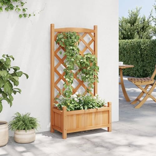 Homgoday Pflanzkübel mit Spalier Blumenkübel mit Rankgitter Pflanzkasten mit Spalier Blumenkasten mit Rankhilfe Gartenspalier für Kletterpflanzen Braun Massivholz Tanne