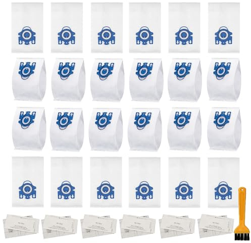 24 Pack 3D Airclean GN Vacuum Bags Compatible with Miele Classic C1, Complete C1, Complete C2, Complete C3, S400i S600 S2 S5 S8 Series, 6 Motor Protection Filters 6 AirClean Filters 1 Cleaning Brush