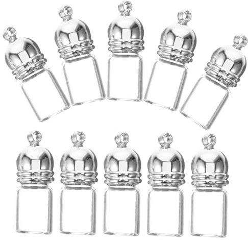 ULDIGI 10pcs Tiny Glass Bottles Hanging Charms Diy Mini Glass Bottle Caps for Crafting Wishing Jar Decor