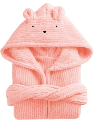 Peignoir Enfant avec Capuche Peignoir Adolescent à Capuche Peignoir de Bain Doux et Absorbant Molleton Robe de Chambre Vêtements de Nuit Enfants (FR/ES, Âge, 2 ans, 4 ans, Taille normale, Rose)