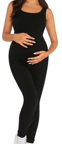 YOSUWOAI Grenouillère de grossesse une pièce pour femme - Combinaison de yoga - Sans manches - Active - Mode de grossesse - Combinaison extensible - Pantalon de fitness - Pantalon de sport - Doux -