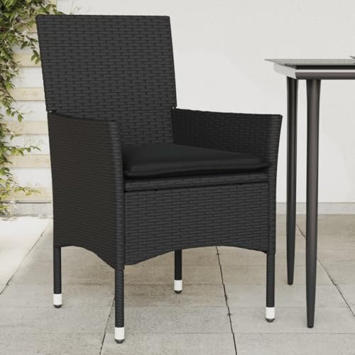 Brokky Gartenstühle mit Kissen GartenstüHle Gartensessel Outdoor Garten StüHle Terassenstuhl 2 STK. Schwarz Poly Rattan - 368109