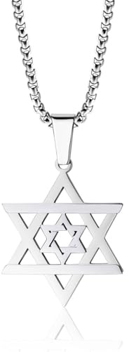 WUNZILO 1 pcs Collana con ciondolo a forma di stella di David e a sei punte Talismano in acciaio inossidabile Esagramma ebraico Israele gioielli per uomo, Con scatola regalo