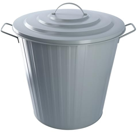 HRB Mülleimer Zink grau, 38 Liter, Vintage Design, sehr stabil mit Deckel- geeignet als Mülleimer Küche- Nutzbar als Abfalleimer oder zur Aufbewahrung von Klamotten