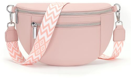 Zyig bauchtasche damen kleine，handtasche umhängetasche damen，Made of Vegan PU Leather Elegante Gürteltasche， Breiter Riemen，Rosa Brusttasche