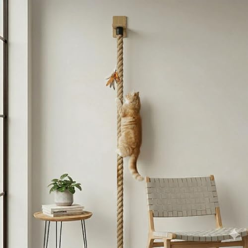 Rubierine Cat Climbing Rope, Wall Mounted Cat Ladder,1.97 x 4.92 ft, Natural Sisal Rope, Durable Scratcher for Indoor/Outdoor Pets, cat Trees Replacement Rope for Playing(Wood)