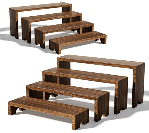 DIRXVMC Large Wooden Tiered Riser Display Stands for Vendor Events,Stackable Wooden Cupcake Stand,Farmhouse Decor Wood Dessert Table Display Set,Food Display Risers for Party (Dark Brown, 2 set)