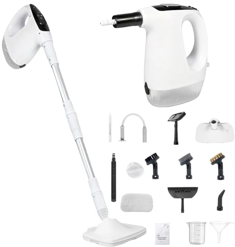 Maquina de Limpieza a Vapor Multifuncional, 1200W 2 en 1 Mopa de Vapor & Vaporeta de Mano Steam Cleaner Portátil,Calentamiento Rápido en 15s, para Suelos Alfombras Azulejos Baño Cocina