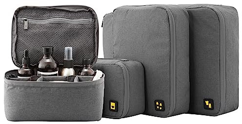 LEVEL8 Koffer Organizer Set 4-teilig Packing Cubes Set Packentaschen für Kleidung Kosmetik Schuhbeutel Aufbewahrungstasche, Reisen Verpackungswürfel,Grau