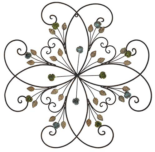 KUWIVO Lechesis 24 Metal Flower Scroll Wall Art Decor Sculptures with Rust Leaf for Living Room Bedroom