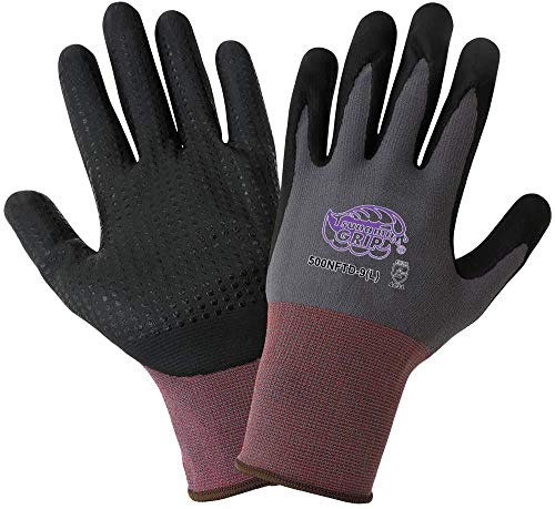 USA SEALING Global Glove 500NFTD Tsunami Grip Nitrile Glove w/Nitrile Dots On Nylon Shell, Small, 12PK