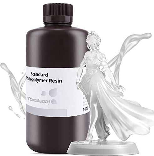 ELEGOO 3D Drucker Standard Resin, Rapid Photopolymer Resin Transluzent 1KG | 405nm LCD-UV-härtendes Harz, hohe Zähigkeit, exzellente Fließfähigkeit, schlagzähes Harz für LCD 3D-Drucker