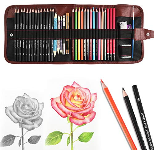 Set di Matite da Disegno - Kit di Schizzi a Carboncino, Grafite, Acquerellate Con Penna Cancellabile - Per Principianti, Artisti, Bambini e Adulti - 39 Pezzi