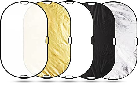 Selens 5-in-1 100x150cm Oval Reflektor Tragbarer Faltbarer für Fotografie Fotostudio Beleuchtung Außenbeleuchtung Studio Diffusor Reflector Durchlässig, Weiß, Schwarz, Silber, Gold Oberfläche