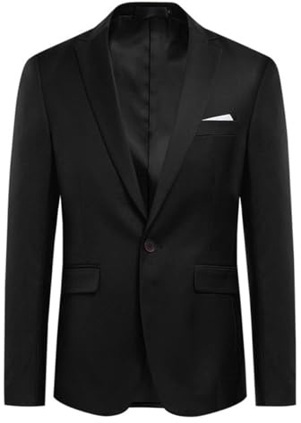 Allthemen Herrkavaj med en knapp bak enfärgad kavaj affärsjacka, Svart, 3XL