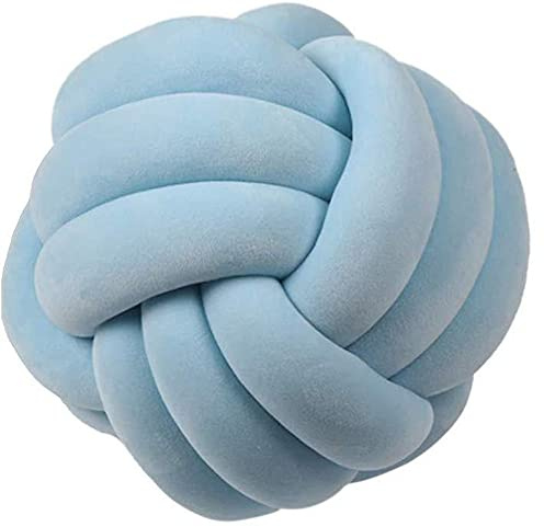 PUXU Knot Pillow Ball Round Cushion Pillows, Children Room Decoration Plush Toys Calming Stress Relief Toy (Light Blue,8.5in/22cm)