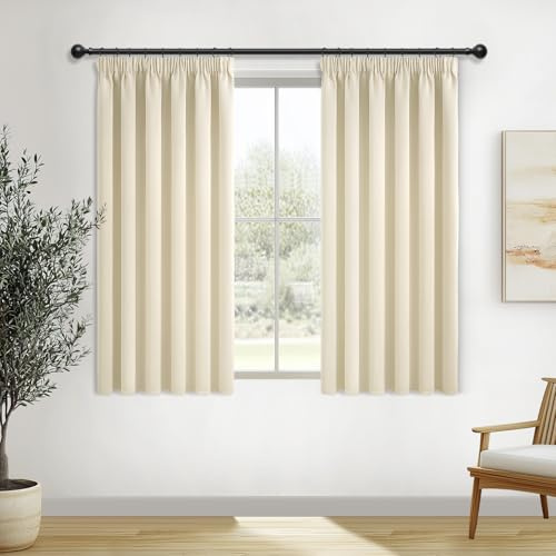 MRTREES Cortinas Opacas Termicas Aislantes Cortina Corta Fruncida Moderna para Salon Dormitorio Infantil Bebe Habitacion Juvenil Comedor 2 Piezas 140 x 145 cm Beige
