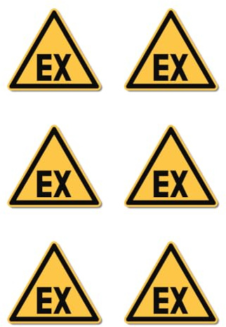Warnung vor explosionsfähiger Atmosphäre: D-W021 - DIN EN ISO 7010 / ASR A1.3 - Aufkleber: 5 cm, 6 Stück