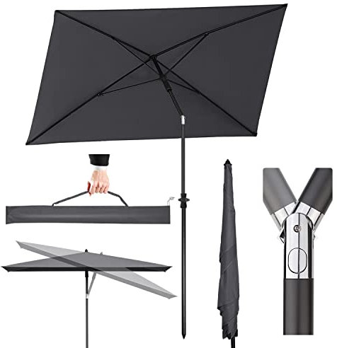Sekey Ombrellone Parasole, 210 × 140 cm, per Giardino, terrazza, Protezione Solare UPF50+, Rettangolare-Grigio Scuro