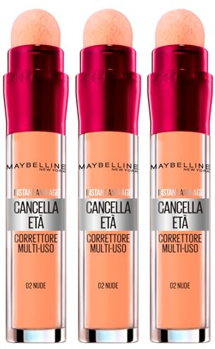 3x Maybelline New York Il Cancella Età Correttore Liquido Multiuso Colore 02 Nude - 3 Correttori