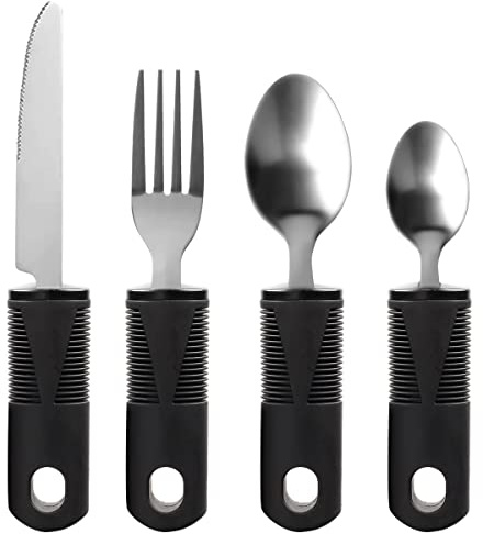 Maotrade 4 Pièces Set Couverts de Table Couvert Inox Couteaux Fourchette et Cuillère Couverts Easy Grip, pour Parkinson Agee Arthritis Handicapées