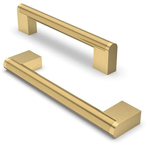 FURNIWARE 10 Stück Möbelgriffe, 128mm Bohrlochabstand Edelstahl Möbelgriffe Schrankgriffe Küche Kabinett Griff Verwendet für Türgriff der Badezimmertür Kleiderschrank(Messing)