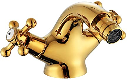 Wasserhahn Bad Waschtischarmatur Bidetarmatur Gold Moderner Stil Messing Doppelhebel Mischbatterie, Mit Kaltes Und Heißes Wasser Vorhanden