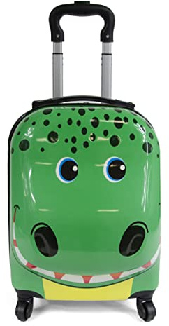 KINSTON Maleta de Cabina con ruedas para Niños | Equipaje de Animales, Verde, L 32 x H 46 x P 25cm