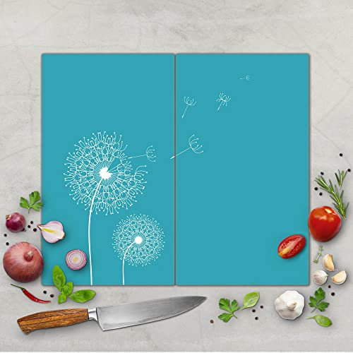 banjado Schneidebrett Glas mit Motiv Pusteblume 4 - großes zweiteiliges Glasschneidebrett rechteckig 2 x 30 cm x 52 cm - auch verwendbar als Schneidebrett Herdabdeckung