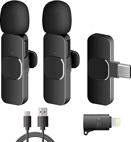 Wireless Lavalier Microphone, Mini Microphone for iOS/Android, 2 Pack Plug & Play, Lavalier Microphone Wireless for YouTube/Facebook Live Stream, TikTok Vlog (No App and Bluetooth Required)