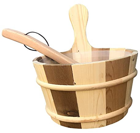 LOVIVER Barril de Sauna de madera de 4L, herramienta de baño de para SPA, accesorios de baño de barril de bañera de hidromasaje de madera para sala de, Marrón Madera