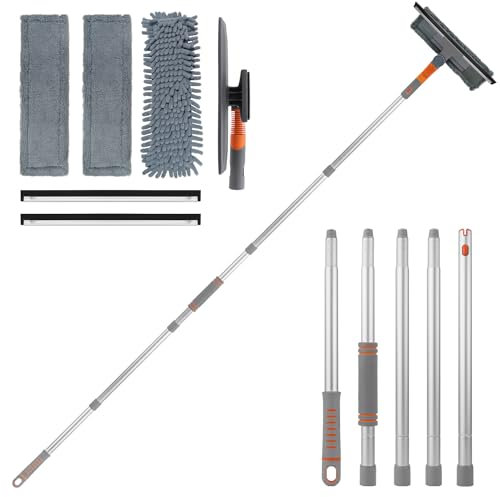 Wiseten Window Squeegee Cleaner, 78 Professional Window Wiper Cleaning Equipment Kit with Telescopic Handle and Rotatable Head, Glass Cleaning Tools for High Windows Indoor Outdoor
