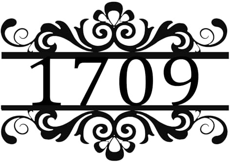 Benutzerdefinierte Metall-Adressschild für draußen, Hausnummernschild, verziert mit Rose und Lebensbaumnummern, Eisenkunst-Dekoration, Türnummer (Design1)
